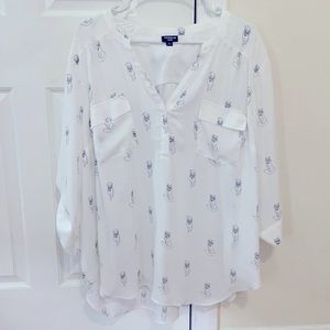TORRID white pullover blouse cat prints